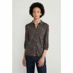 Seasalt Cornwall Navy Blue Three Quarter Sleeve Embrace Shirt