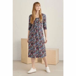Seasalt Shop 10 Seasalt Cornwall Midi Blue V-Neck Seed Packet Dress