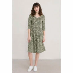Seasalt Cornwall Green Fit And Flare 3/4 Pier View Dress