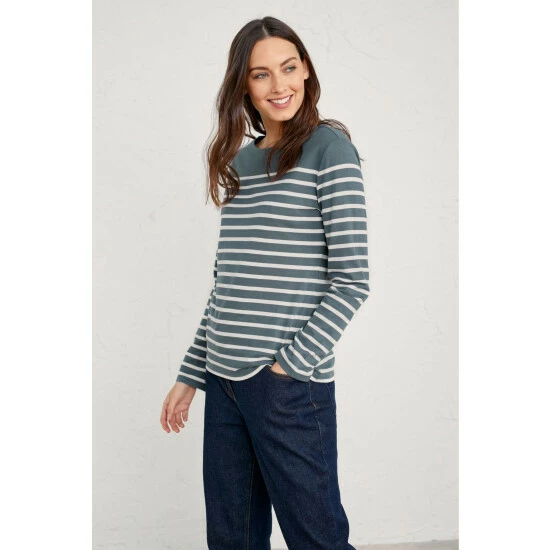 Seasalt Cornwall Falmouth Grey Breton Nickel Chalk Sailor T-Shirt 2 Seasalt Cornwall Falmouth Grey Breton Nickel Chalk Sailor T-Shirt - Image 2