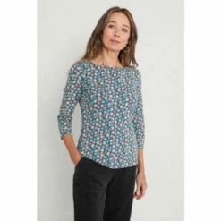 Seasalt Cornwall Petite Teal Blue Three Quarter Sleeve Easel Top
