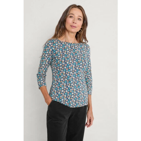 Seasalt Cornwall Petite Teal Blue Three Quarter Sleeve Easel Top 1 Seasalt Cornwall Petite Teal Blue Three Quarter Sleeve Easel Top