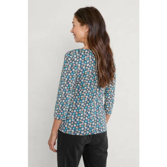 Seasalt Cornwall Petite Teal Blue Three Quarter Sleeve Easel Top 2 Seasalt Cornwall Petite Teal Blue Three Quarter Sleeve Easel Top - Image 2
