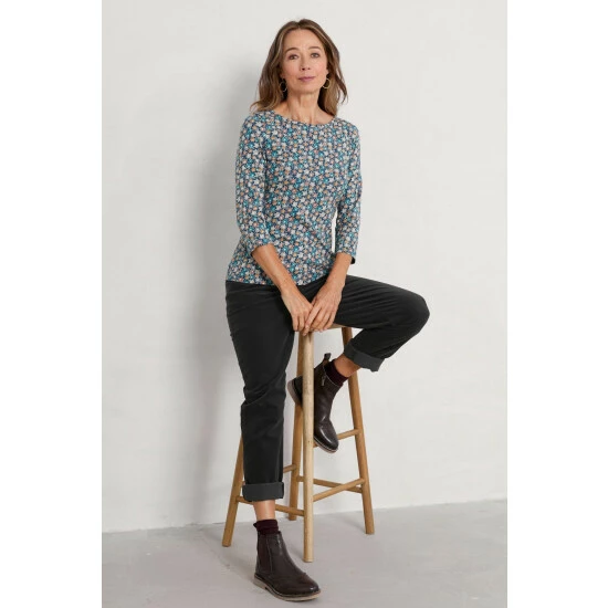 Seasalt Cornwall Petite Teal Blue Three Quarter Sleeve Easel Top 3 Seasalt Cornwall Petite Teal Blue Three Quarter Sleeve Easel Top - Image 3