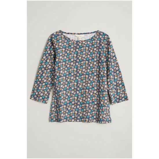 Seasalt Cornwall Petite Teal Blue Three Quarter Sleeve Easel Top 5 Seasalt Cornwall Petite Teal Blue Three Quarter Sleeve Easel Top - Image 5